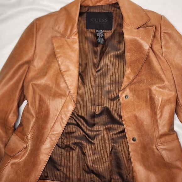 Guess Tan Leather Classic Jacket Women's Size Small - Picture 6 of 7
